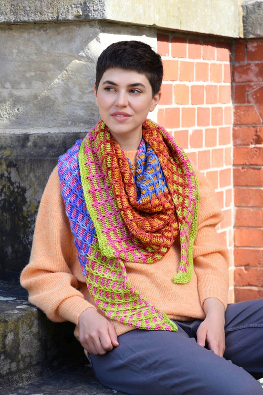 Fünffarbiges Tuch stricken