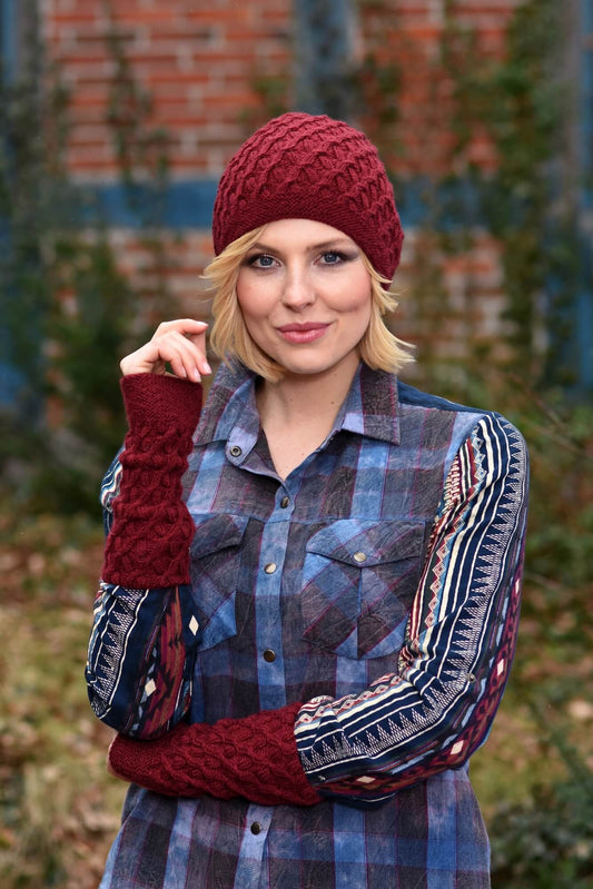 Mütze und Pulswärmer im Smokmuster stricken
