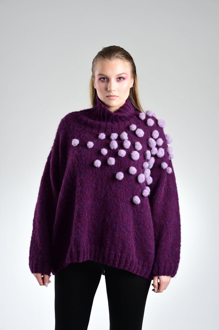 Pullover Malina aus Bremont Joana Brushed -sselber stricken - Rosenkugeln zieren die Schulter