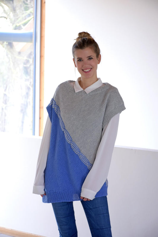 Pullunder mit zwei diagonalen Farbflächen stricken 