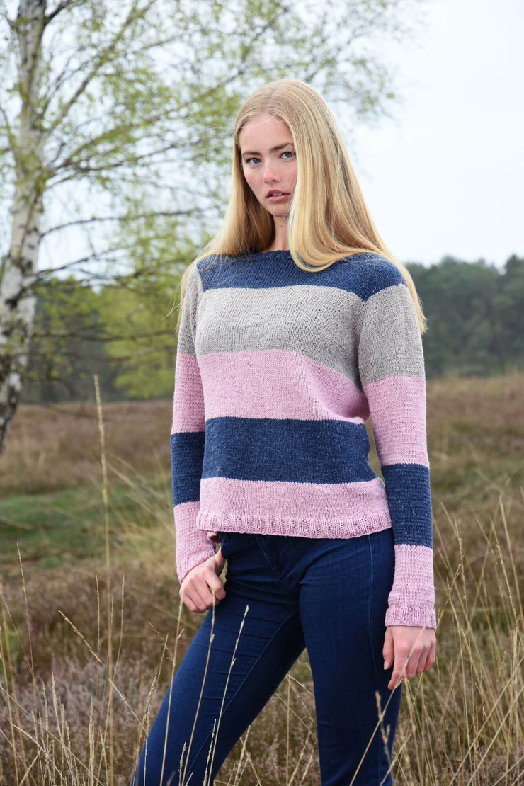 Raglan-Pullover von oben mit Streifen stricken