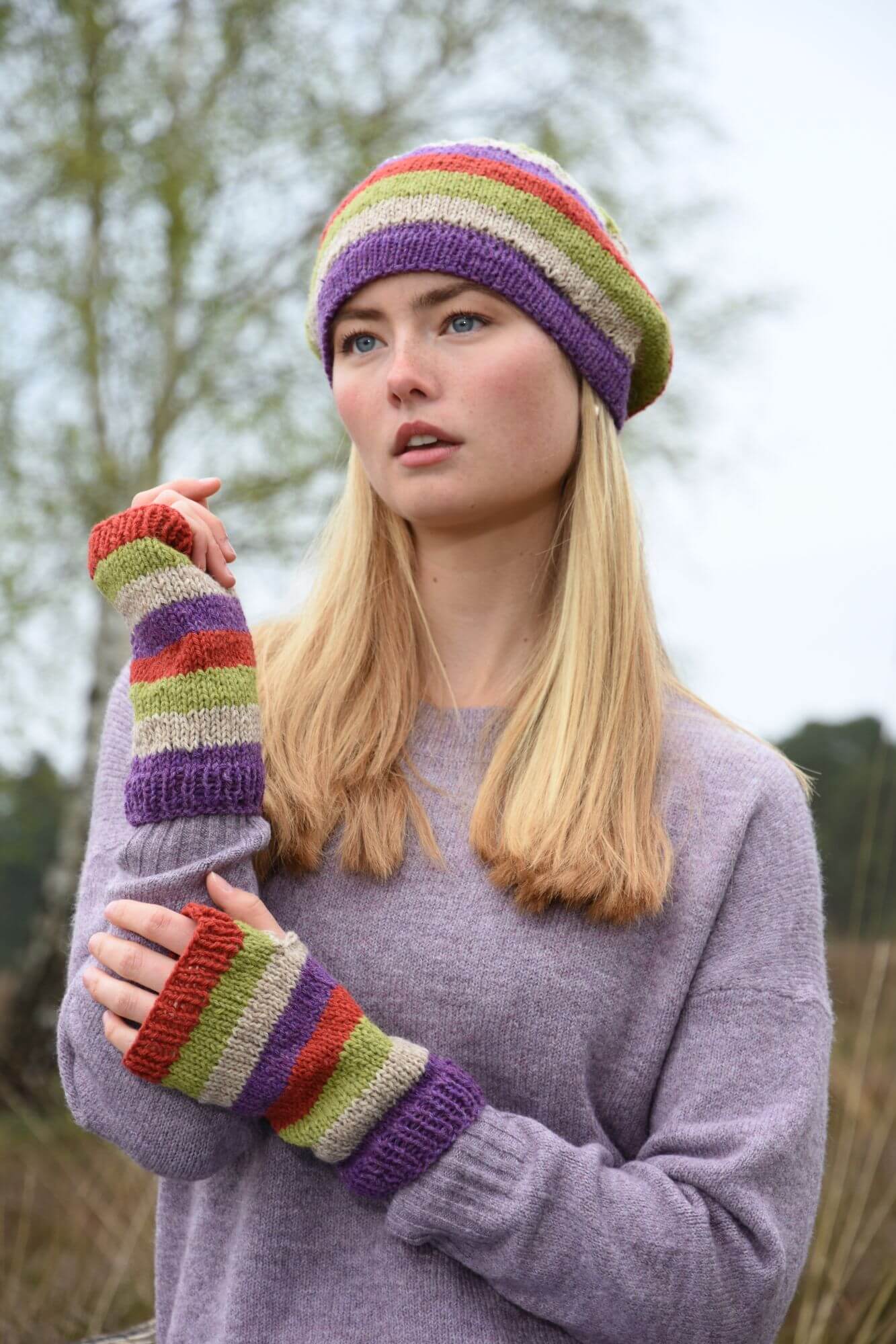 Gestreiftes Mützen Set selber stricken
