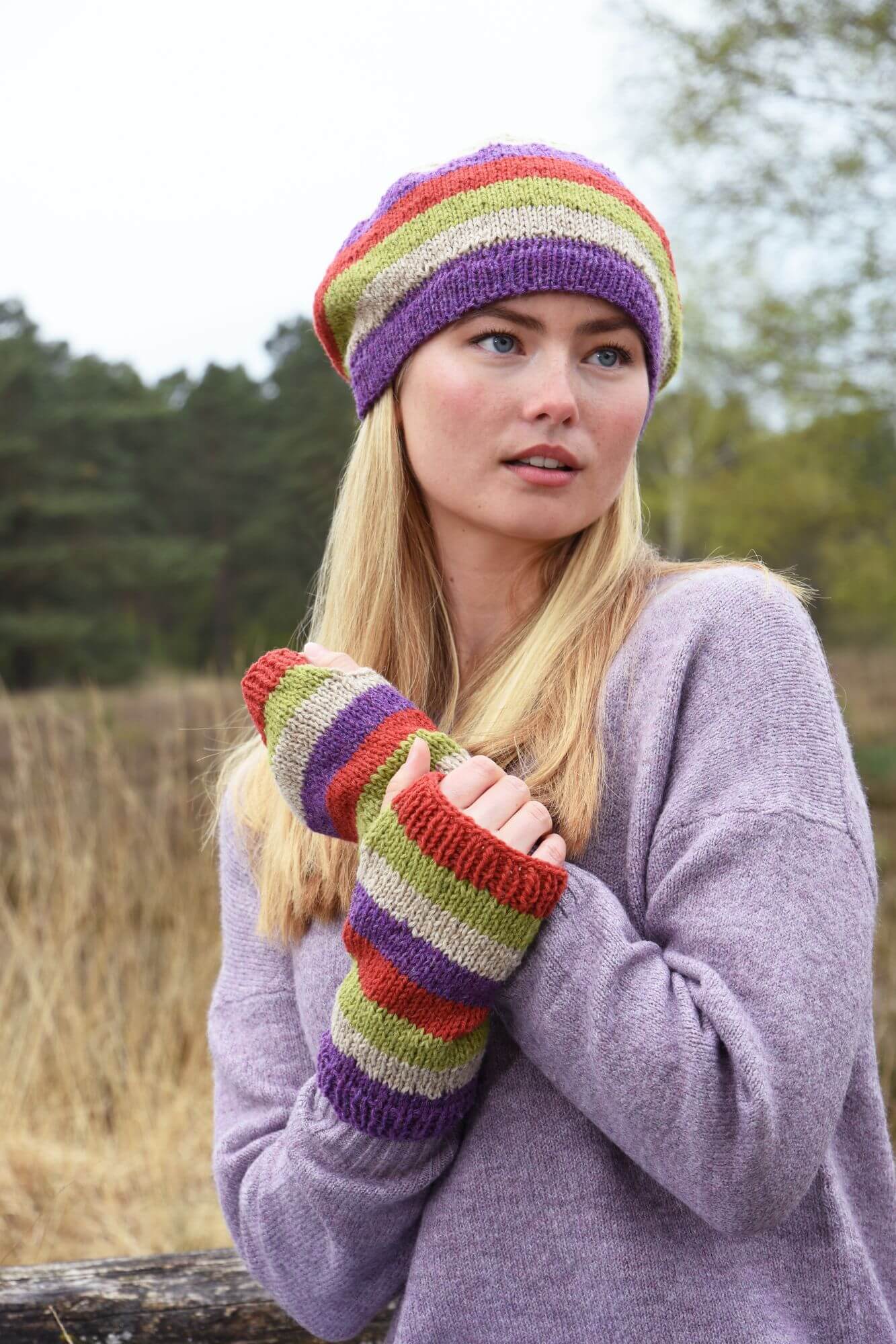 Gestreiftes Mützen Set selber stricken
