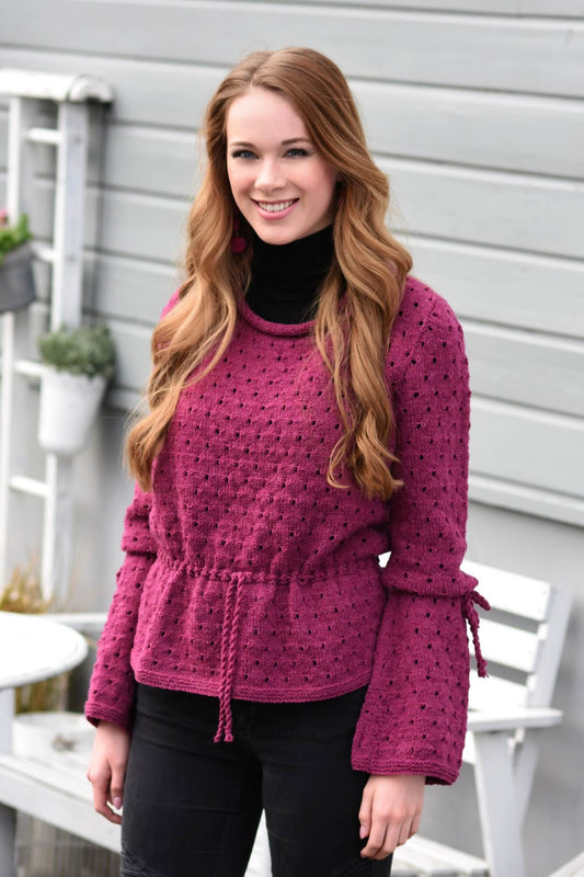 Pullover mit Trompetenärmeln und Bindebändern stricken